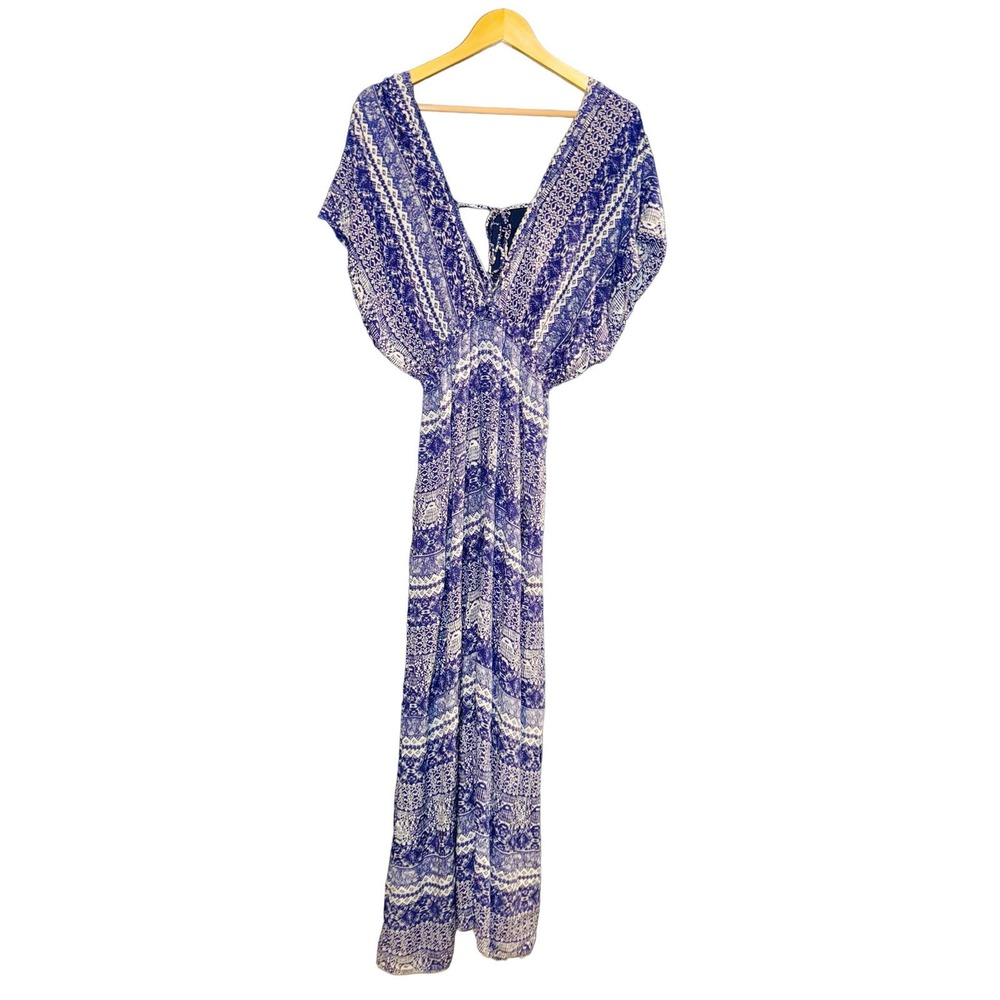 World Market Boho Kaftan Dress Blue and White Size Large/XL